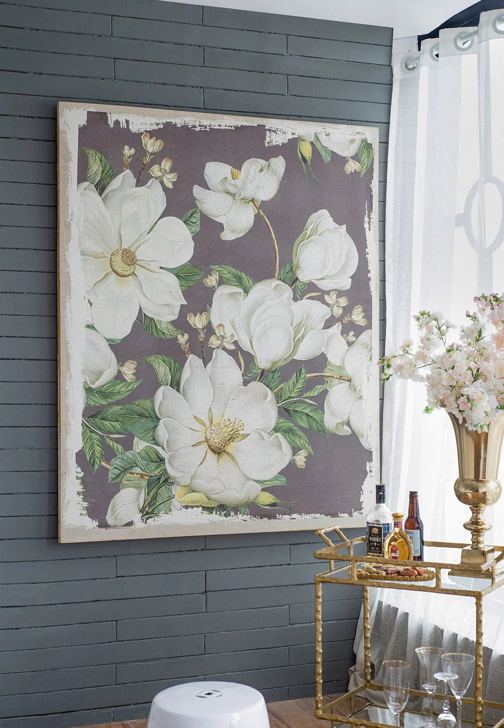 Large Botanical Wall Art Prints, Home Decor For Living Room Dining Room Bedroom Hallway - White / Gray - Furniture Home Direct