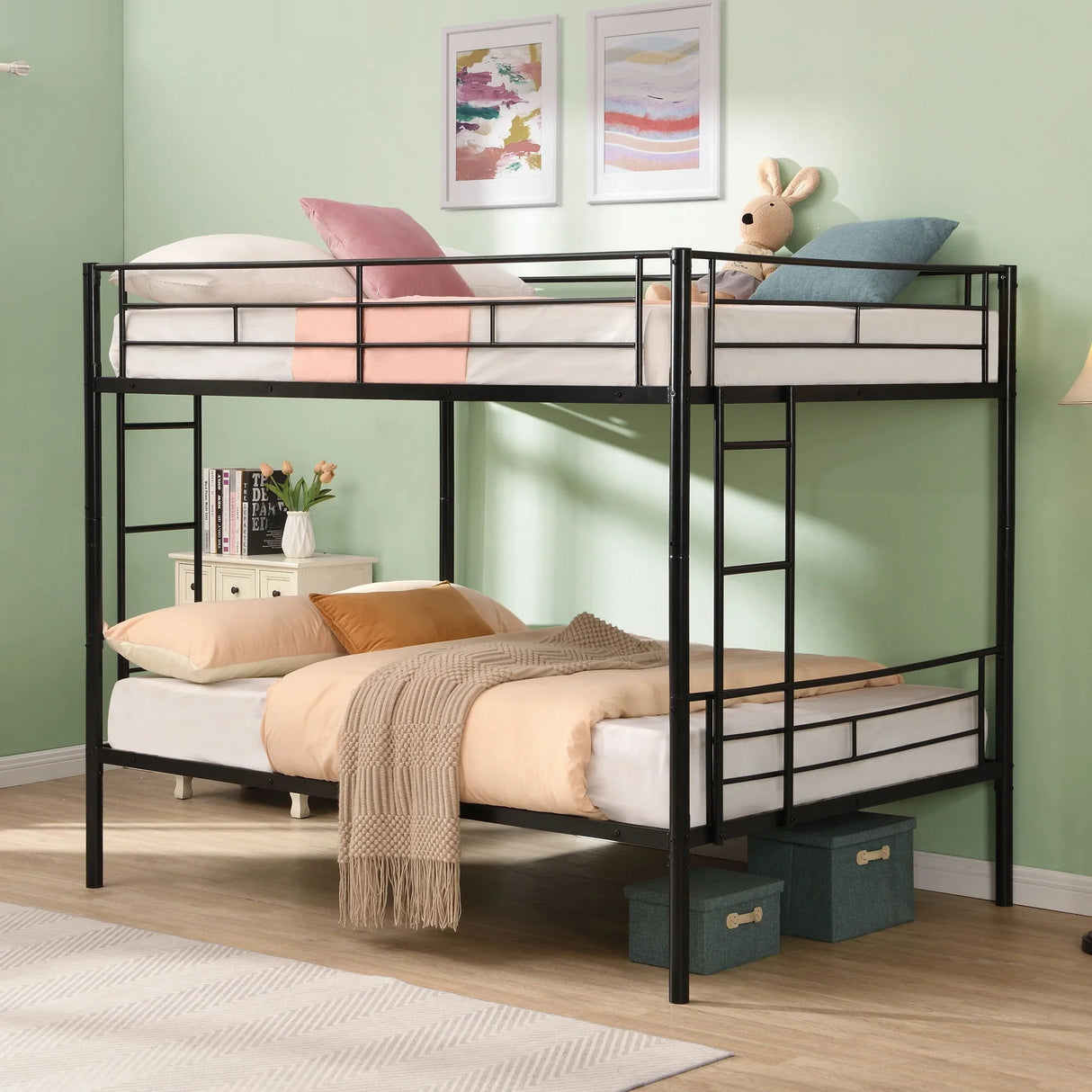 Modern Metal Bunk Bed, Full Over Full, No Box Spring Needed - Black - Furniture Home Direct