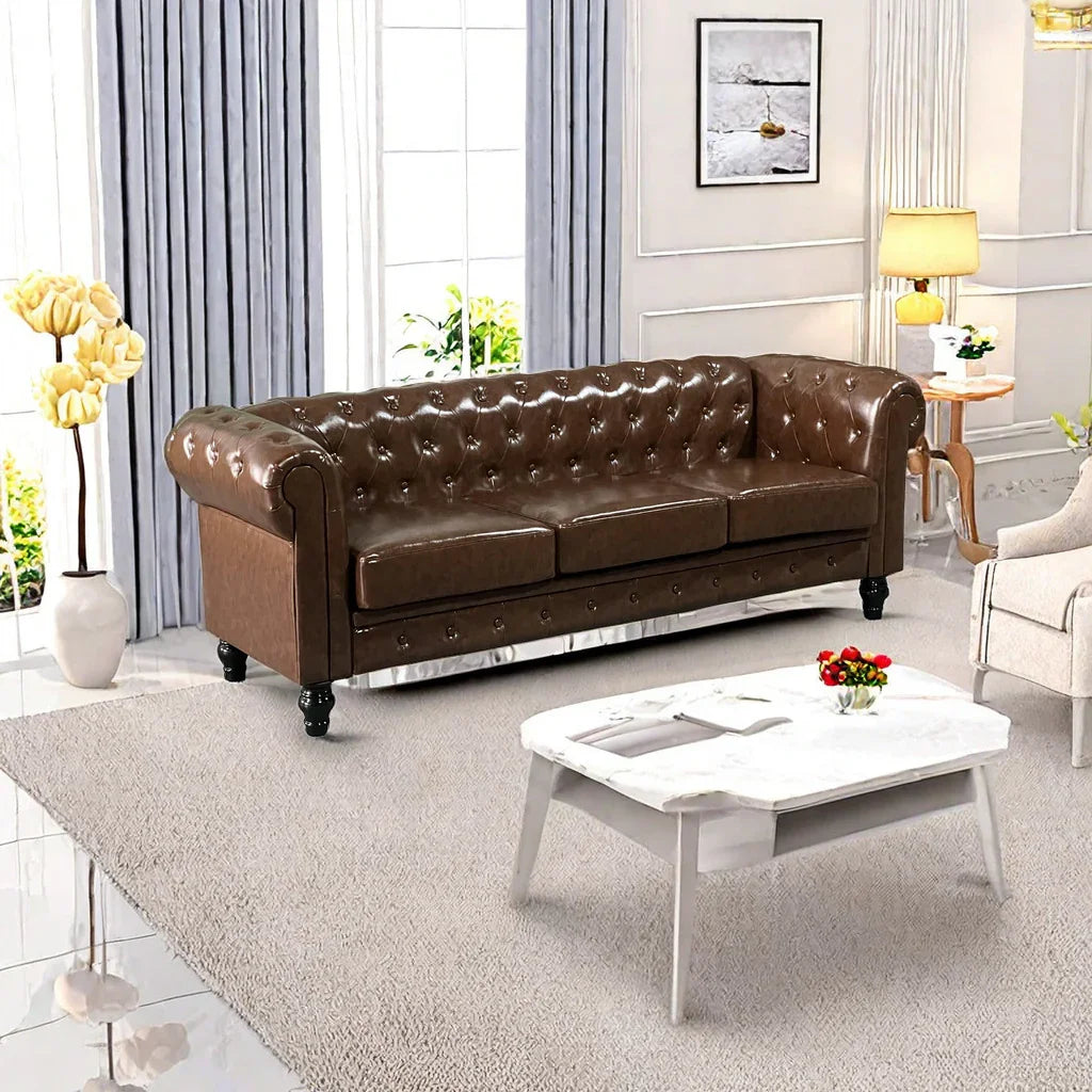PU Upholstered Tufted Sofa - Brown - Furniture Home Direct