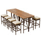 Outdoor Acacia Wood Bar Height Table And Eight Stools With Cushions - Furniture Home Direct