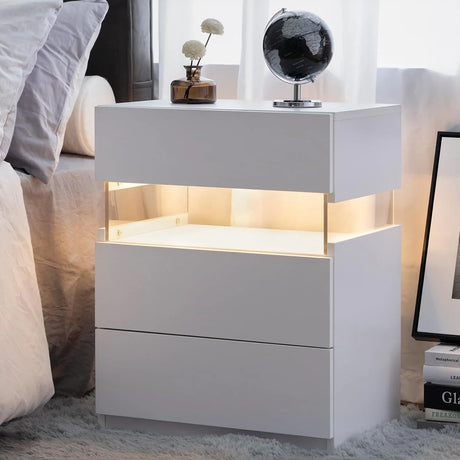 LED Nightstands, 3 Drawer For Bedroom - Furniture Home Direct