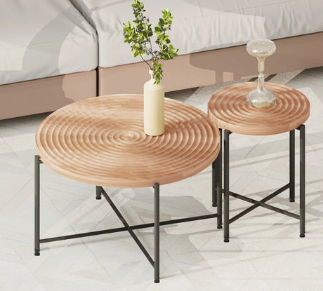 Coffee And End Table Set Waterproof Cover, Distressed Cylindrical Design, Legs Classic Rustic Charm (Set of 2) - Furniture Home Direct