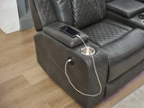 Sectional Sofa Power Reclining Leather With LED Grey - Furniture Home Direct