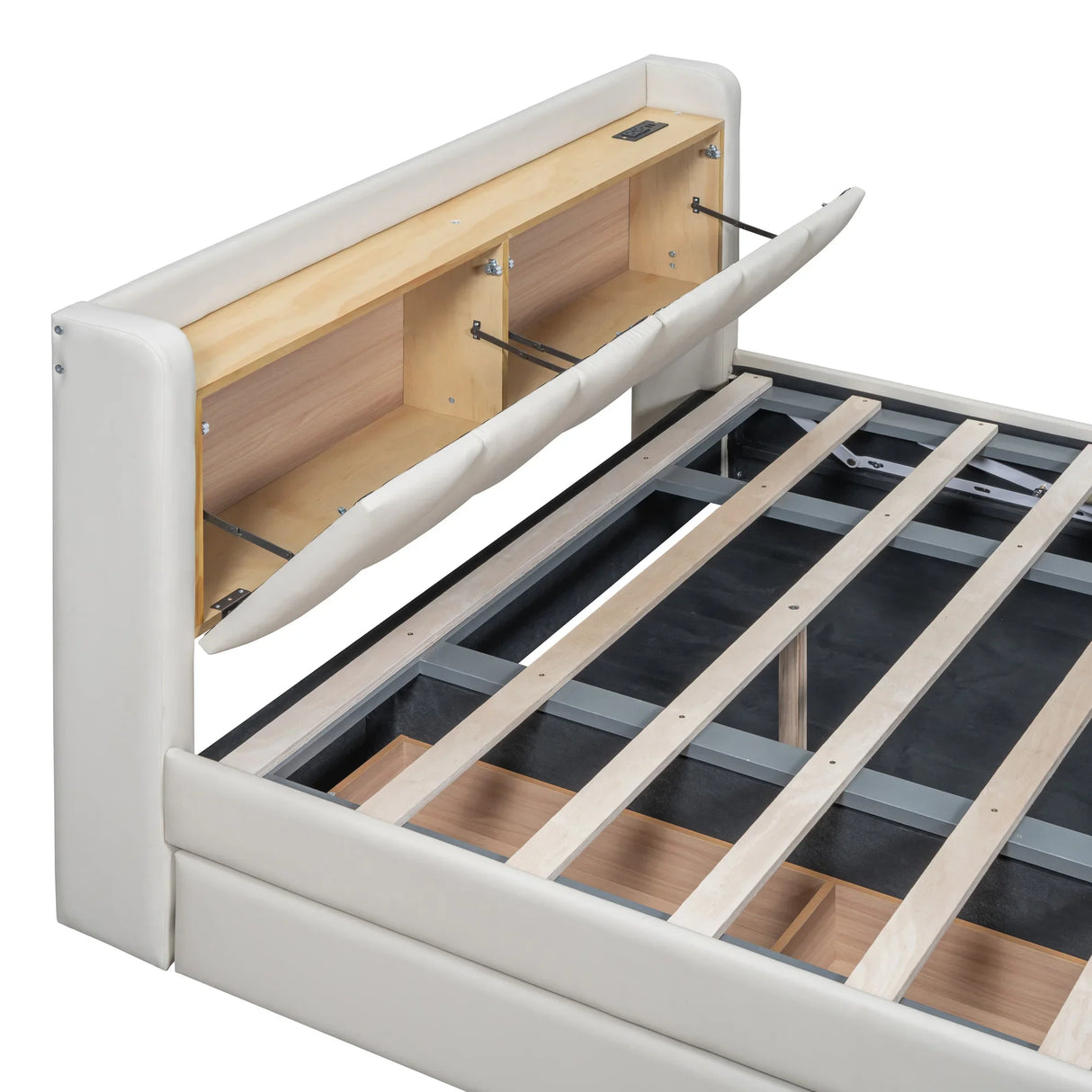 Platform Bed With Storage Drawers And USB Ports Beige - Furniture Home Direct