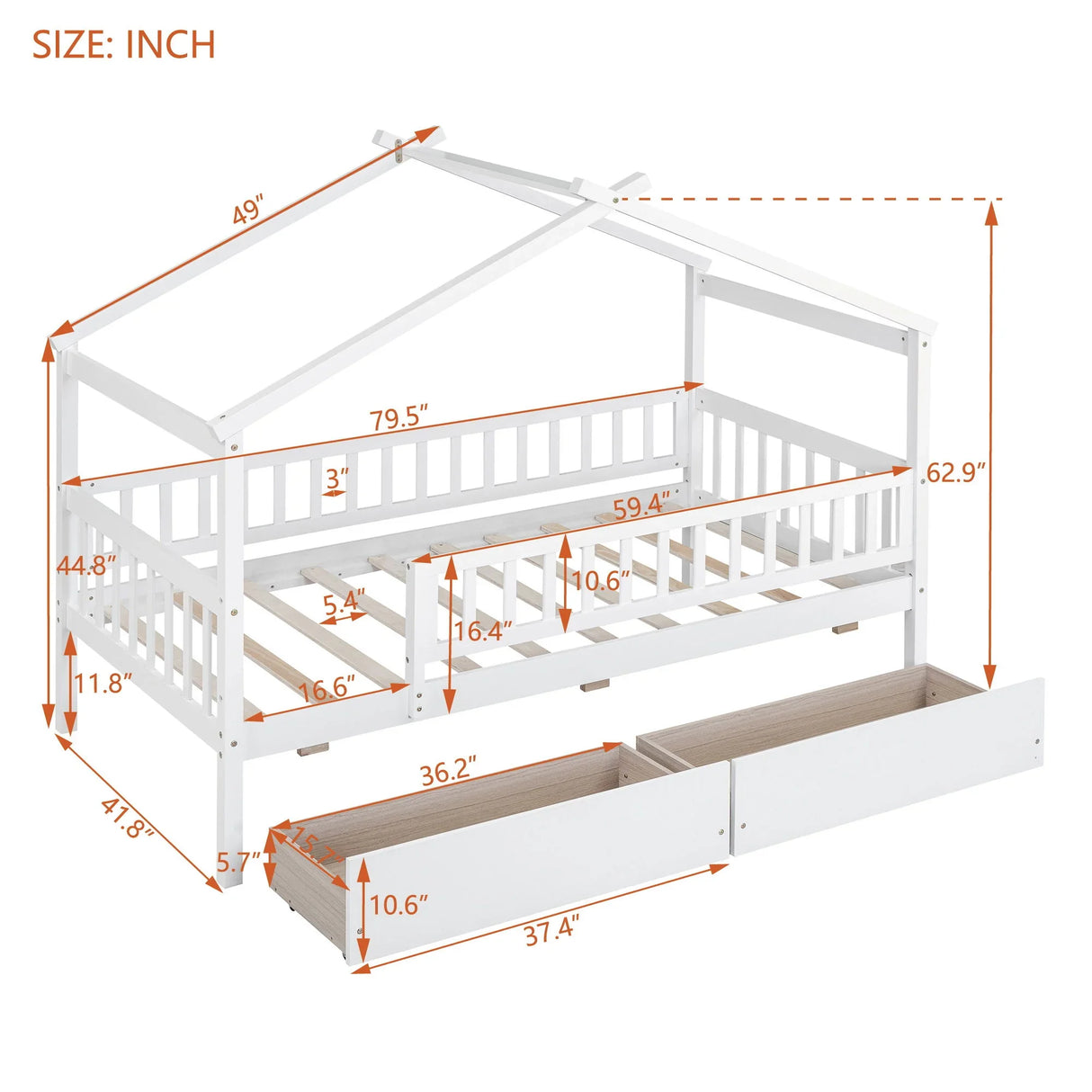 House Bed With 2 Drawers - Furniture Home Direct