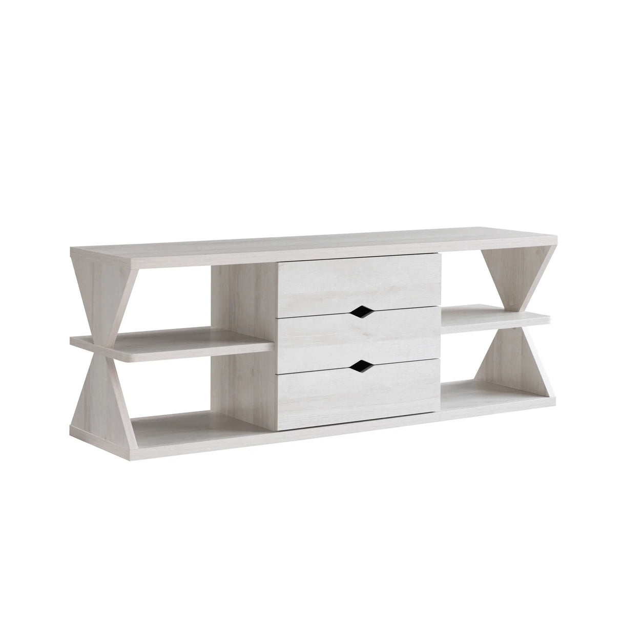 Modern TV Stand With Four Open Shelves And Three Storage Drawers - White Oak - Furniture Home Direct