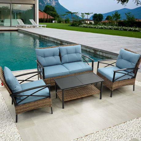 4 PC Outdoor Patio Set - Blue - Furniture Home Direct
