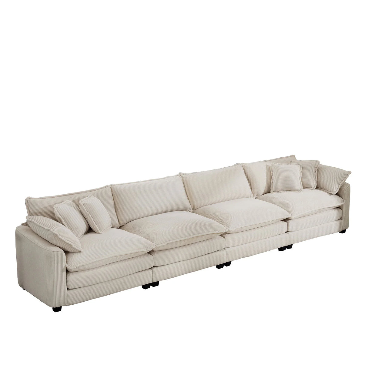 Modern Upholstered 4 Seater Corduroy Fabric Sofa With Arm And Throw Pillows - Furniture Home Direct