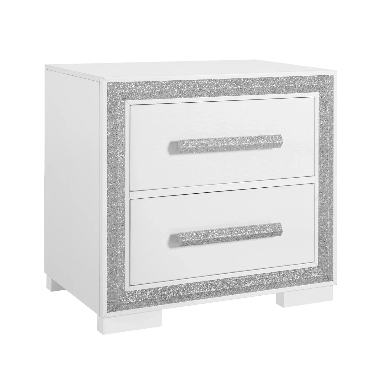 King Bedroom Set Contemporary Wood Finish Nightstand Silver - Furniture Home Direct
