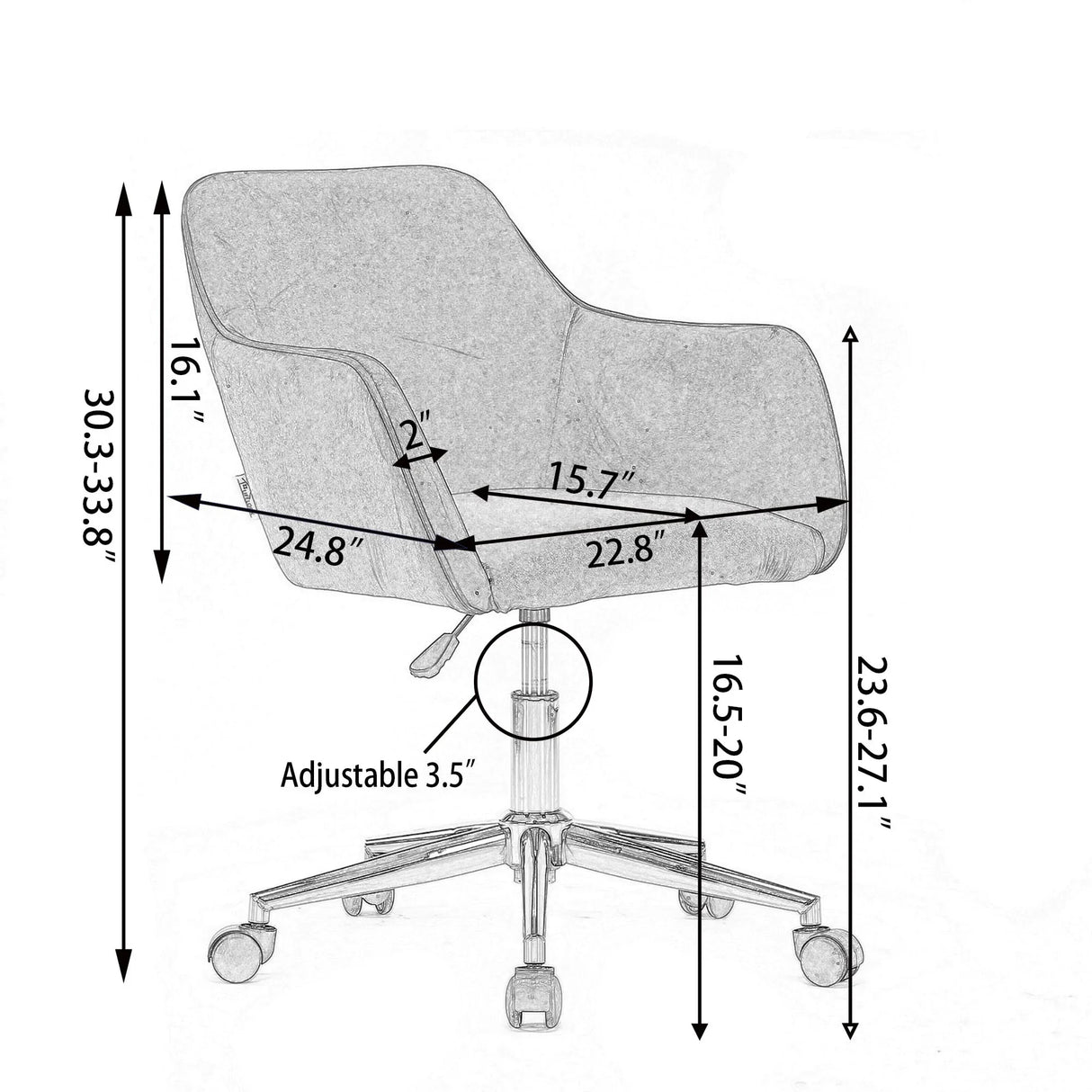 Modern Adjustable Height 360 Revolving Home Office Chair With Metal Legs And Universal Wheel For Indoor - Furniture Home Direct