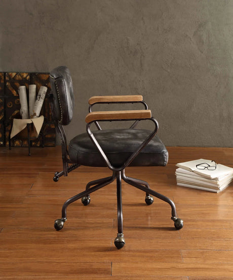Hallie - Top Grain Leather Office Chair - Vintage Black - Furniture Home Direct
