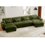 Modern Sectional Sofa With Ottoman, Round Bolster Armrests, Waist And Throw Pillows - Furniture Home Direct
