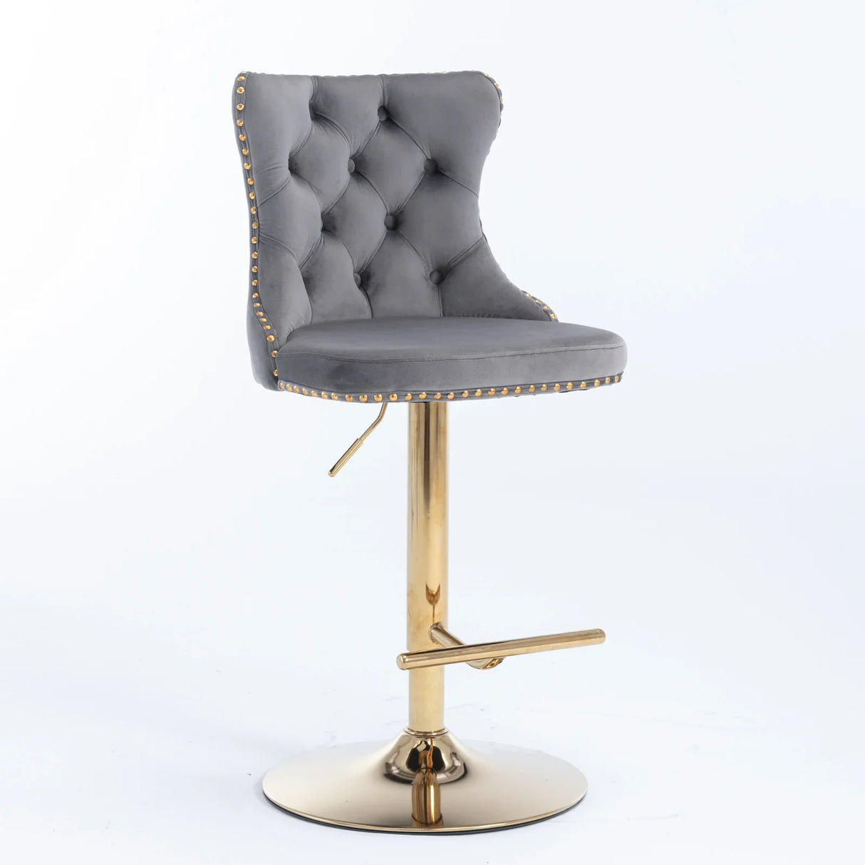 Bar Stools Velvet Upholstered Swivel Backed Set Of 2 Gray - Furniture Home Direct