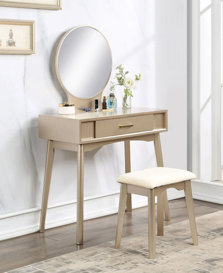 Maly - Contemporary Wood Vanity And Stool Set - Gold - Furniture Home Direct