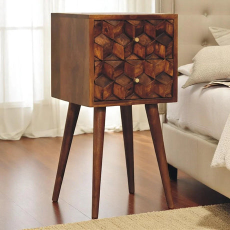 Mini Cube Carved 2 Drawer Nightstand - Furniture Home Direct