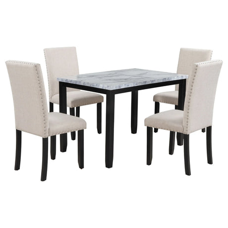 5 Piece Dining Set Table With 4 Thicken Cushion Dining Chairs - White / Beige / Black - Furniture Home Direct