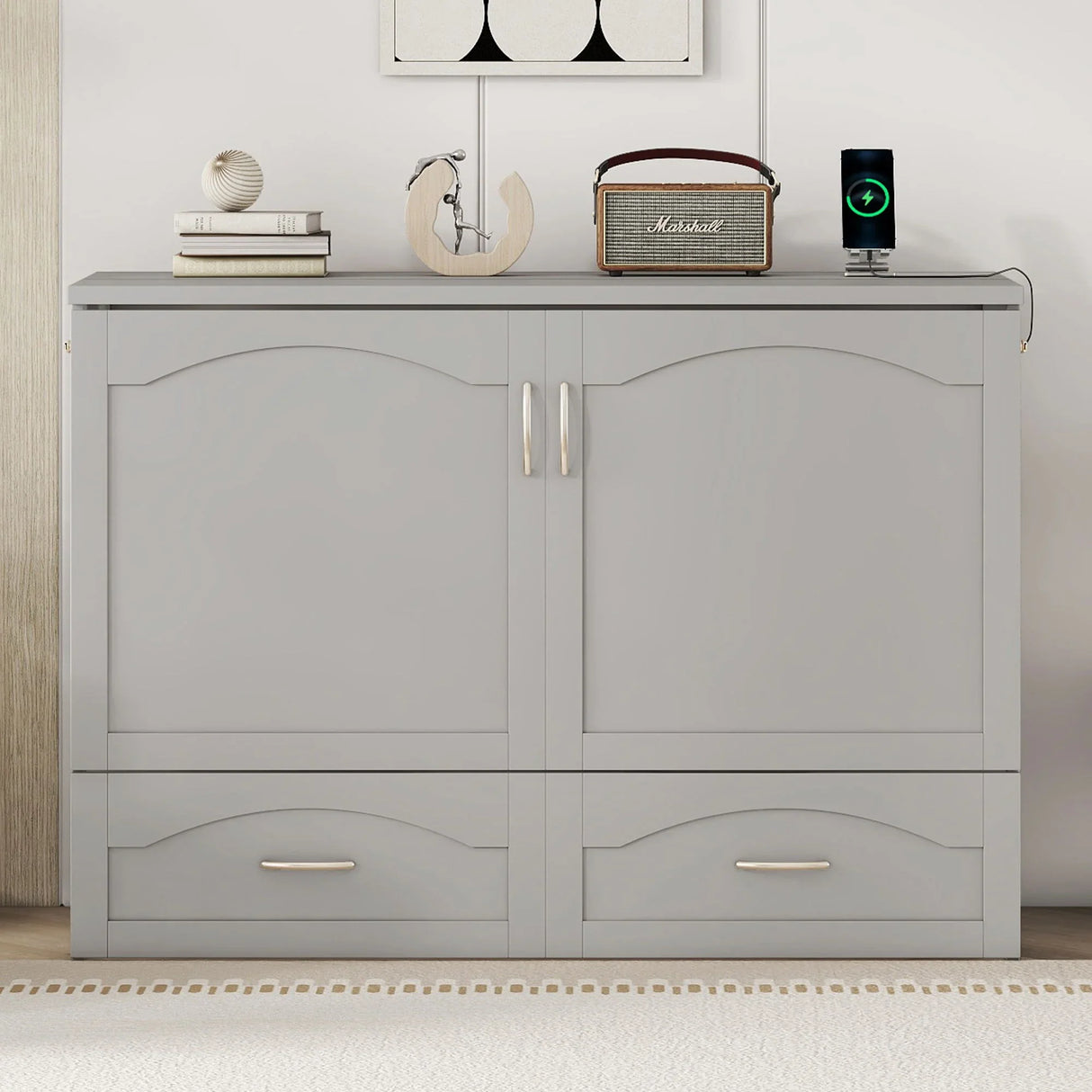 Murphy Wall Bed With Drawer And A Set Of Sockets & USB Ports, Pulley Structure Design - Furniture Home Direct
