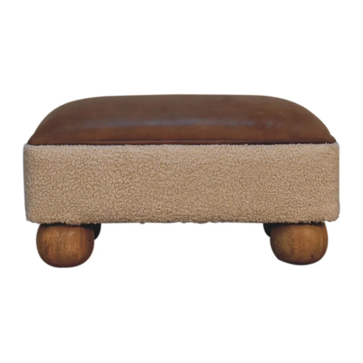 Vintage Leather Boucle Ball Footstool - Brown - Furniture Home Direct