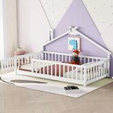 House-Shaped Bedside Floor Bed With Guardrails, Slats, With Door - Furniture Home Direct