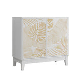 Leaf Carved Cabinet With Adjustable Shelves - White - Furniture Home Direct