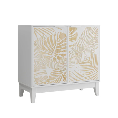 Leaf Carved Cabinet With Adjustable Shelves - White - Furniture Home Direct