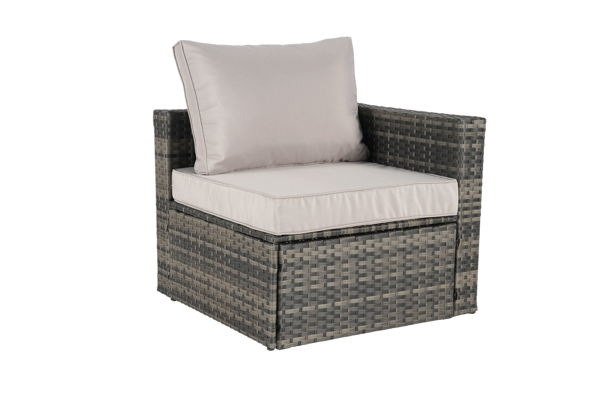 Wicker Outdoor Sectional Set with Curved Ottoman & Glass Top Table - Furniture Home Direct