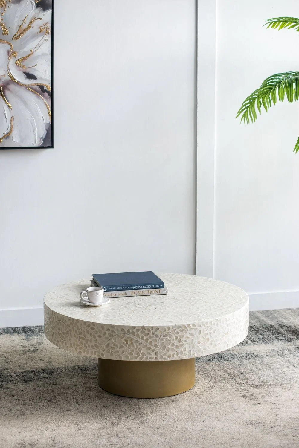 Unique Capiz Coffee Table & Pedestal Base - Furniture Home Direct