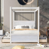 Canopy Platform Bed With Drawers, Support Slats, No Box Spring Needed - Furniture Home Direct