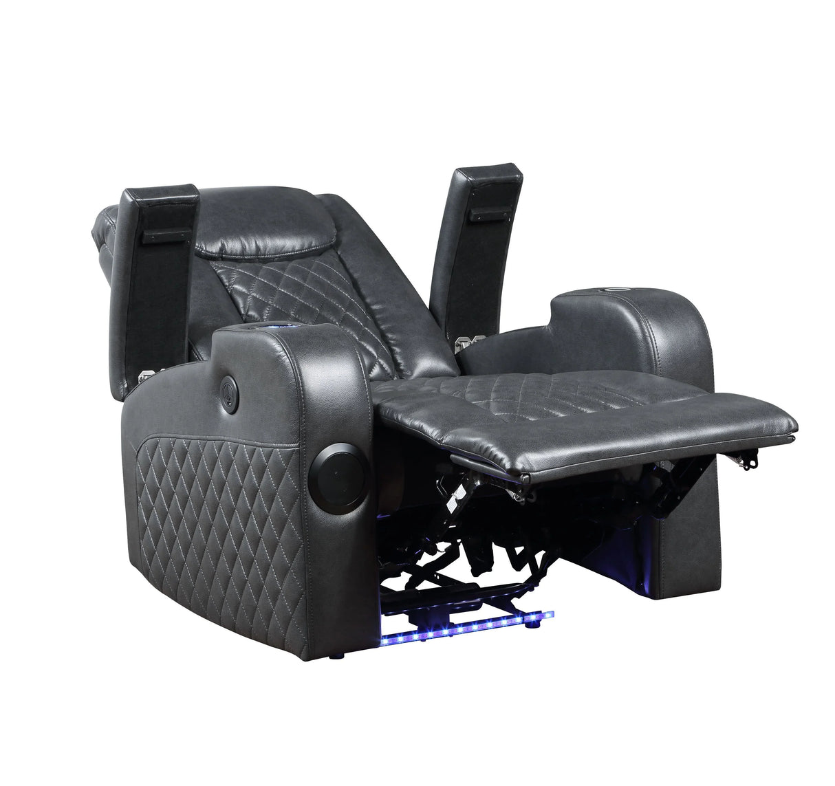Alair - Leather Aire Power Motion Recliner With Bluetooth, Wireless Charger Cupholder - Dark Gray - Furniture Home Direct