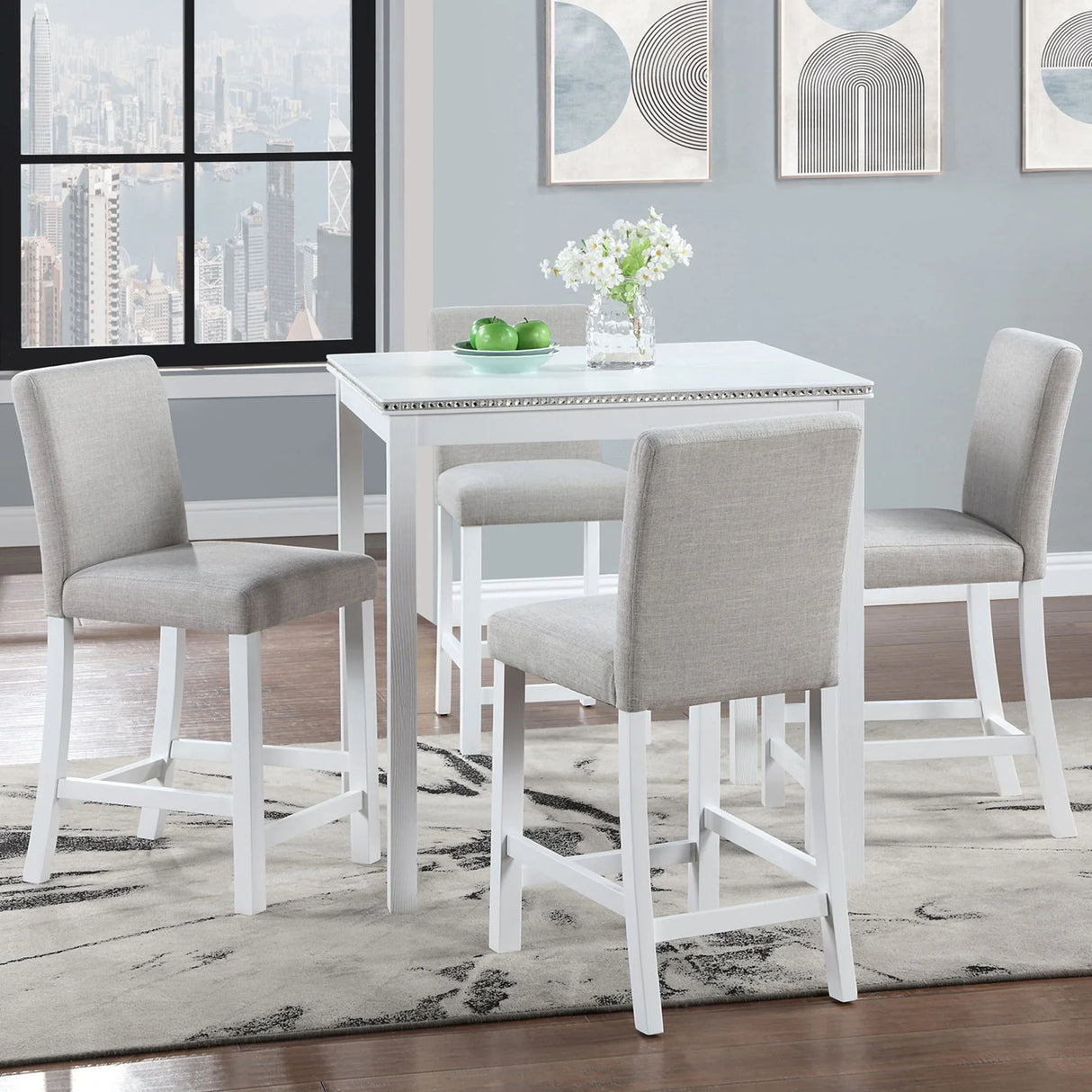 5 Piece Counter Height Table Set, Square Table And 4 Upholstered Chairs - Furniture Home Direct