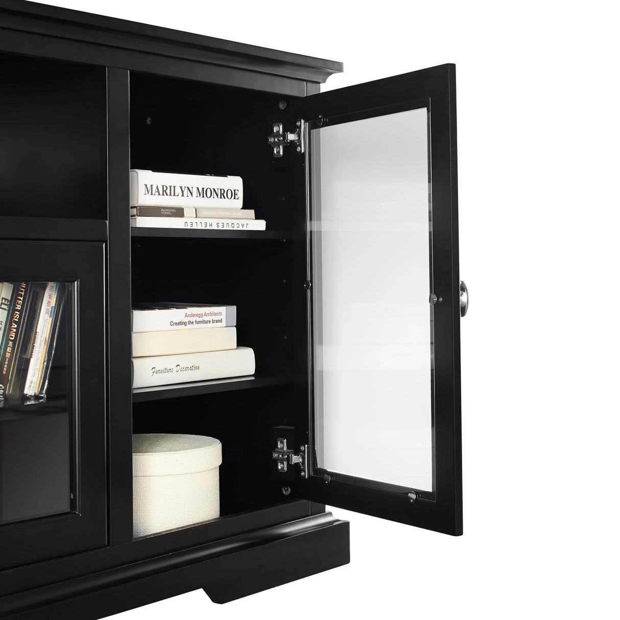 Transitional Classic 70" TV Stand For 80" TVs With 4 Glass Doors - Furniture Home Direct