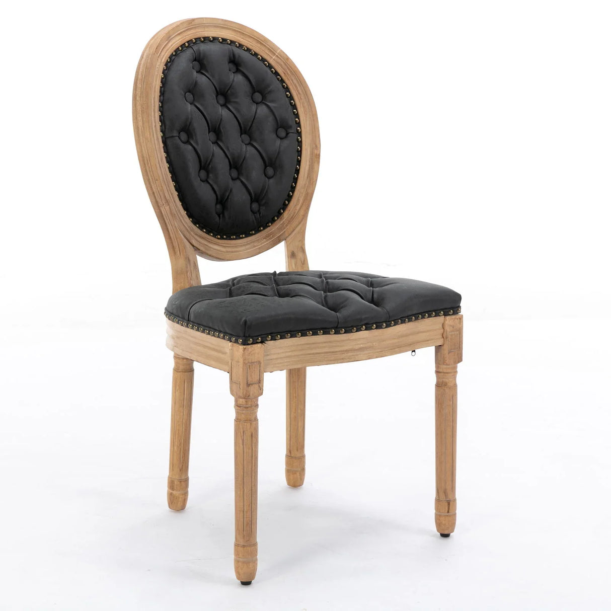 French Style Solid Wood Frame Antique Painting, Hand-Pulled Buckle Decoration PU Artificial Leather Dining Chair With Nailhead Trim, Wood Legs - Furniture Home Direct