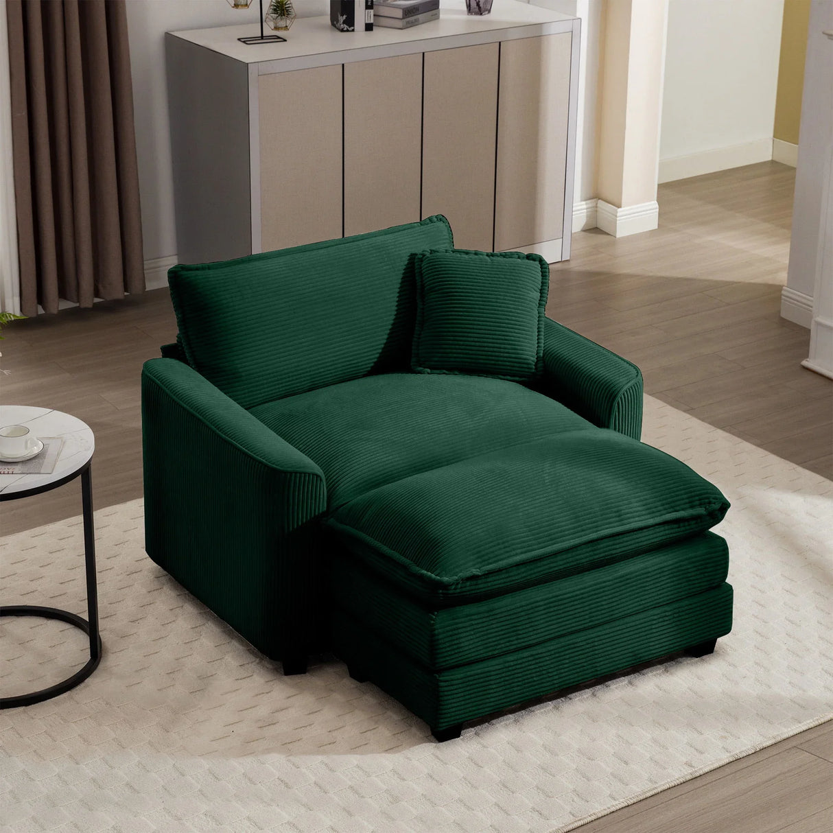 Classic Modern Comfortable Single Chair Deep Seat Sofa With Footstool - Furniture Home Direct
