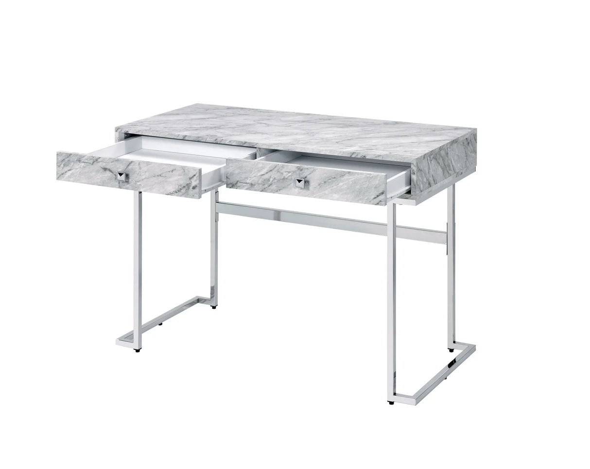 Tigress - Printed Faux Marble Top Writing Desk - White - Furniture Home Direct