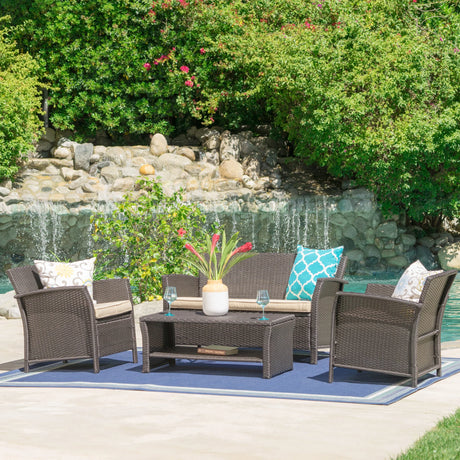 4 PC Outdoor Patio Set - Beige - Furniture Home Direct