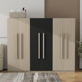 6 Doors Wardrobe Storage For Bedroom, With 2 Drawers Inside - Black / Nature - Furniture Home Direct