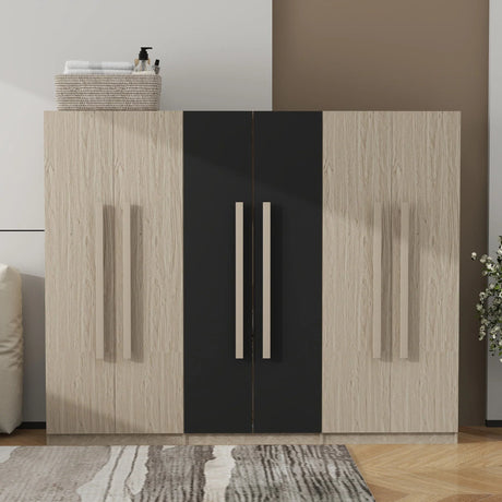 6 Doors Wardrobe Storage For Bedroom, With 2 Drawers Inside - Black / Nature - Furniture Home Direct