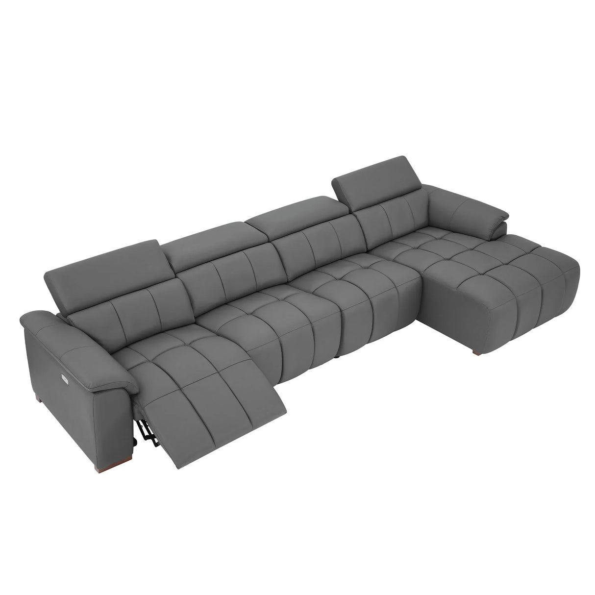 Genuine Leather Power Sectional with USB Port - Gray - Furniture Home Direct