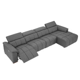 Genuine Leather Power Sectional with USB Port - Gray - Furniture Home Direct