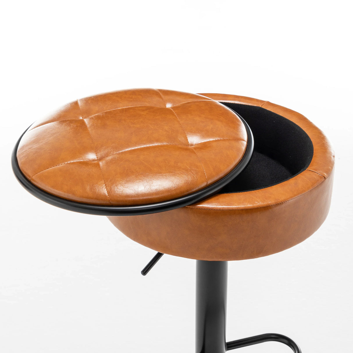 Bar Stool Round Tufted PU Leather Adjustable Height Brown - Furniture Home Direct