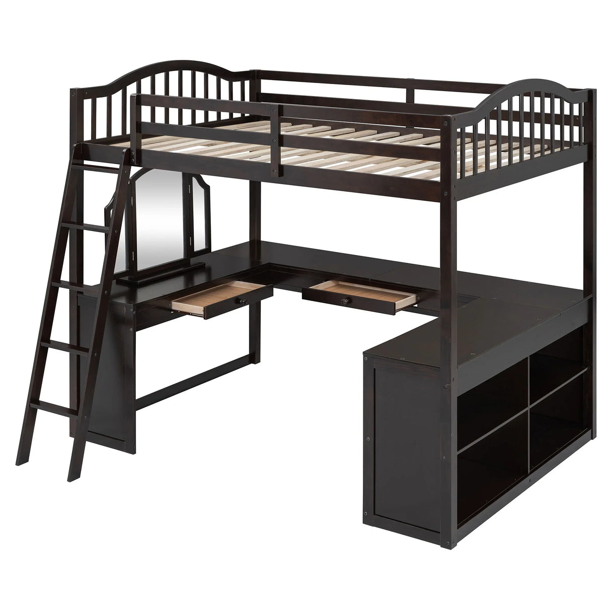 Loft Bed With Drawers, Cabinet, Shelves With Desk - Furniture Home Direct