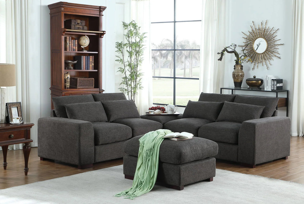 Tatman - Linen Blend Sectional With 2 Ottomans - Dark Gray - Furniture Home Direct