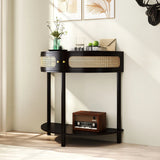 Boho Rattan Semi Circle End Table With Sliding Rattan Door, Storage And Bottom Shelf - Furniture Home Direct
