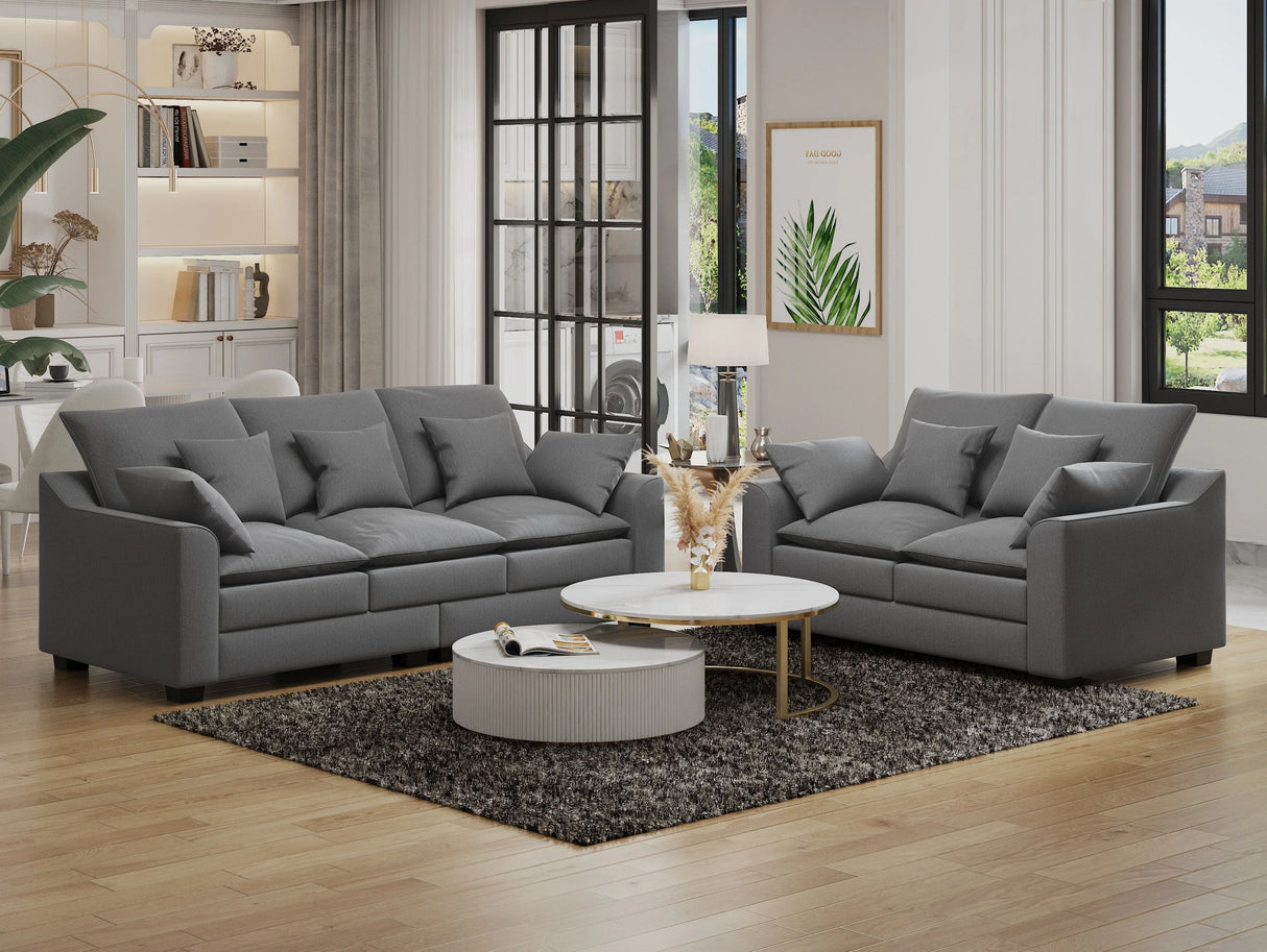 2 Piece Living Room Set Including Sofa and Love seat with Pillows - Grey - Furniture Home Direct