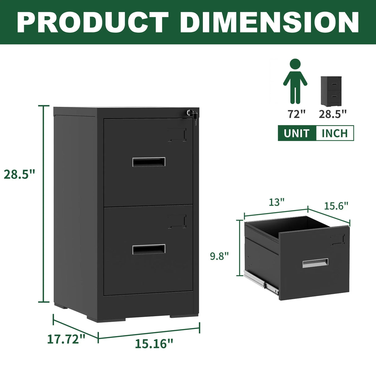 Modern Drawer Metal Vertical File Cabinet With Lock And Card Slot For Office - Furniture Home Direct