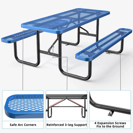 Expanded Rectangular Picnic Table - Blue - Metal - Furniture Home Direct