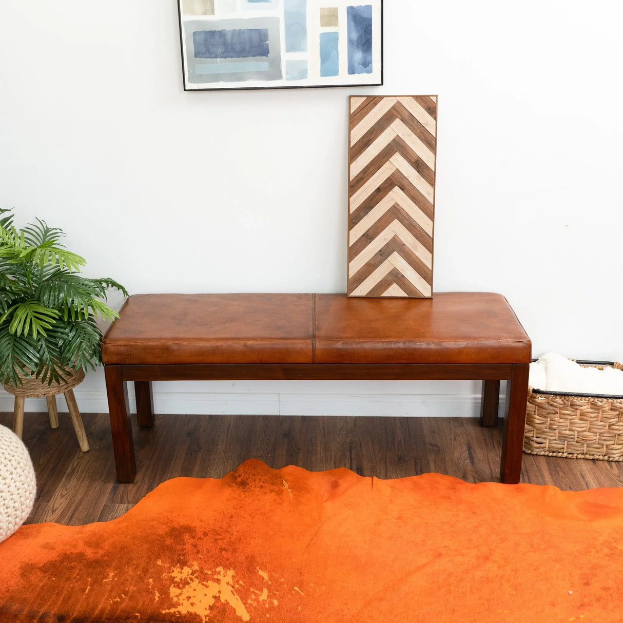 Austin - Antique Leather Bench With Lines - Antique Brown / Brown / Rustic / Tan - Furniture Home Direct