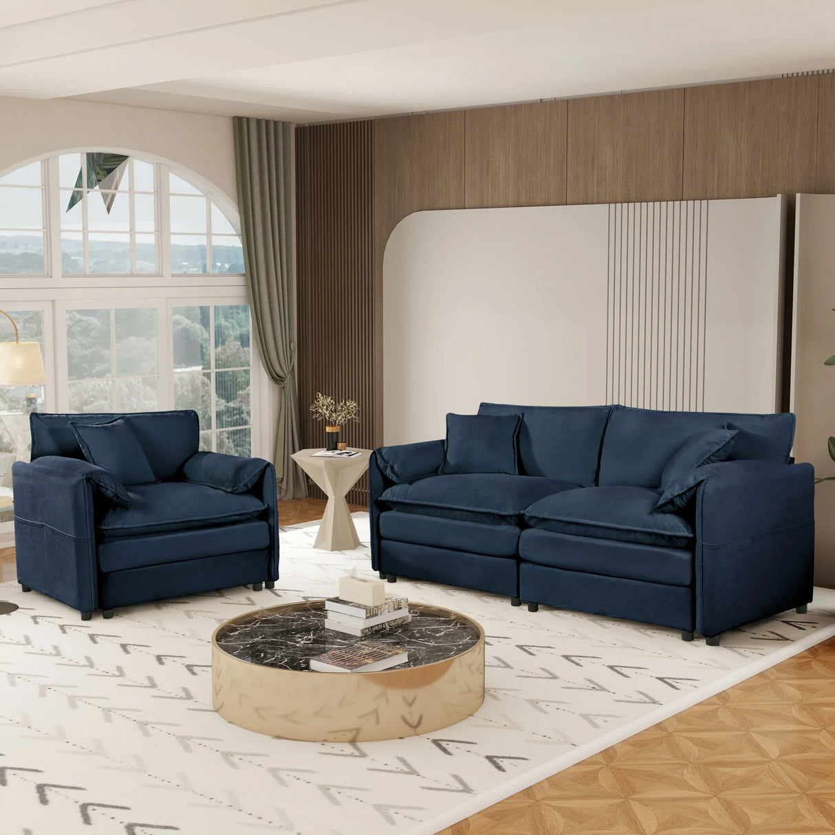 Modern Upholstered Chenille Loveseat And Armchair Set With Pillows - Furniture Home Direct