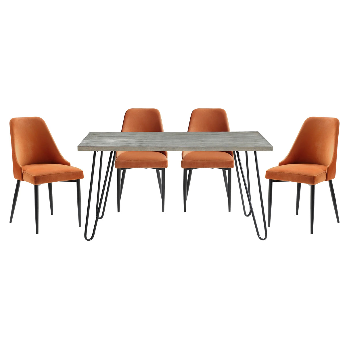 Dining Set 5 Piece Modern Table With Velvet Chairs Orange - Furniture Home Direct