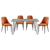 Dining Set 5 Piece Modern Table With Velvet Chairs Orange - Furniture Home Direct